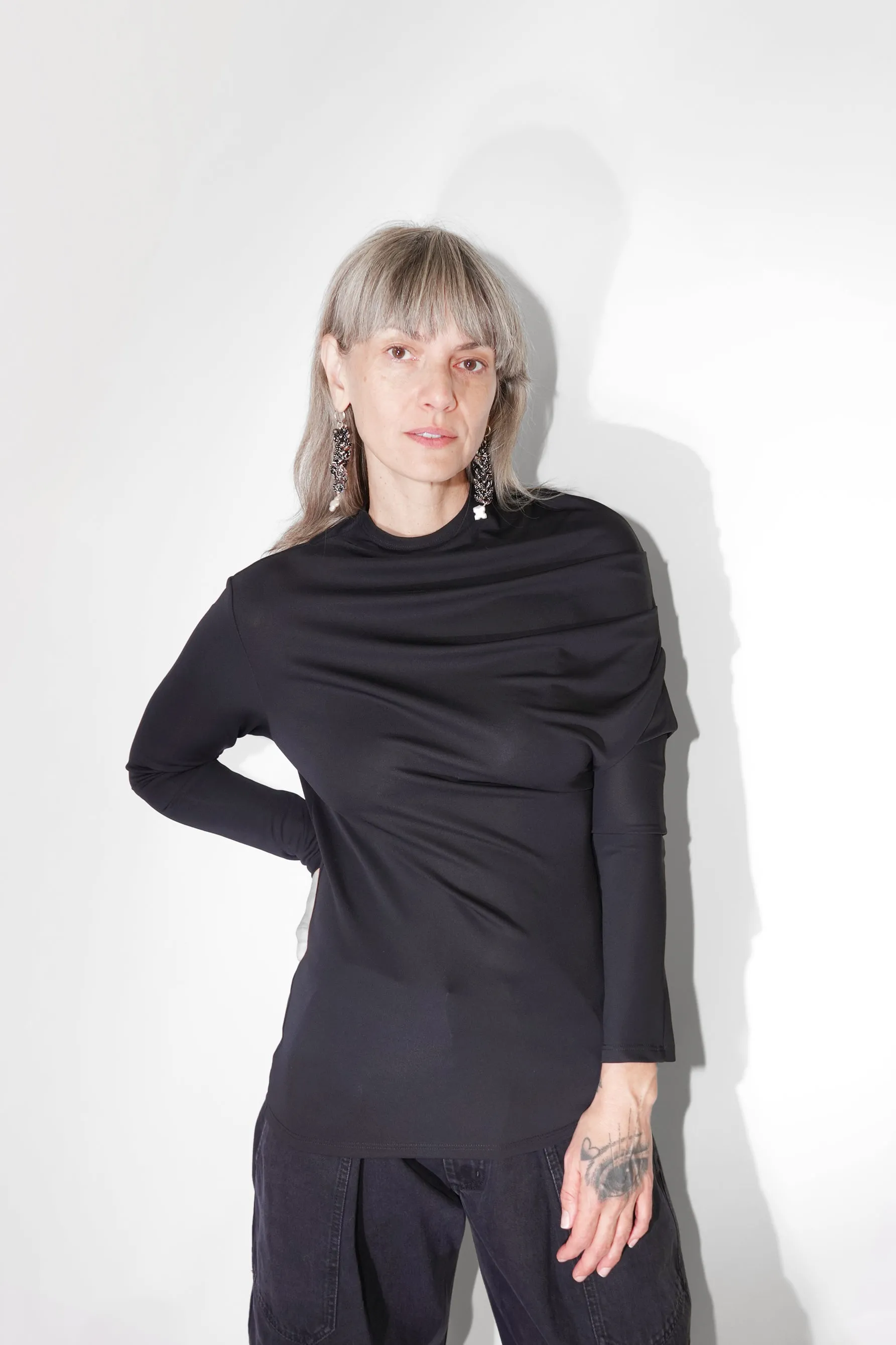 Klein Draped Top in Black Slinky Jersey