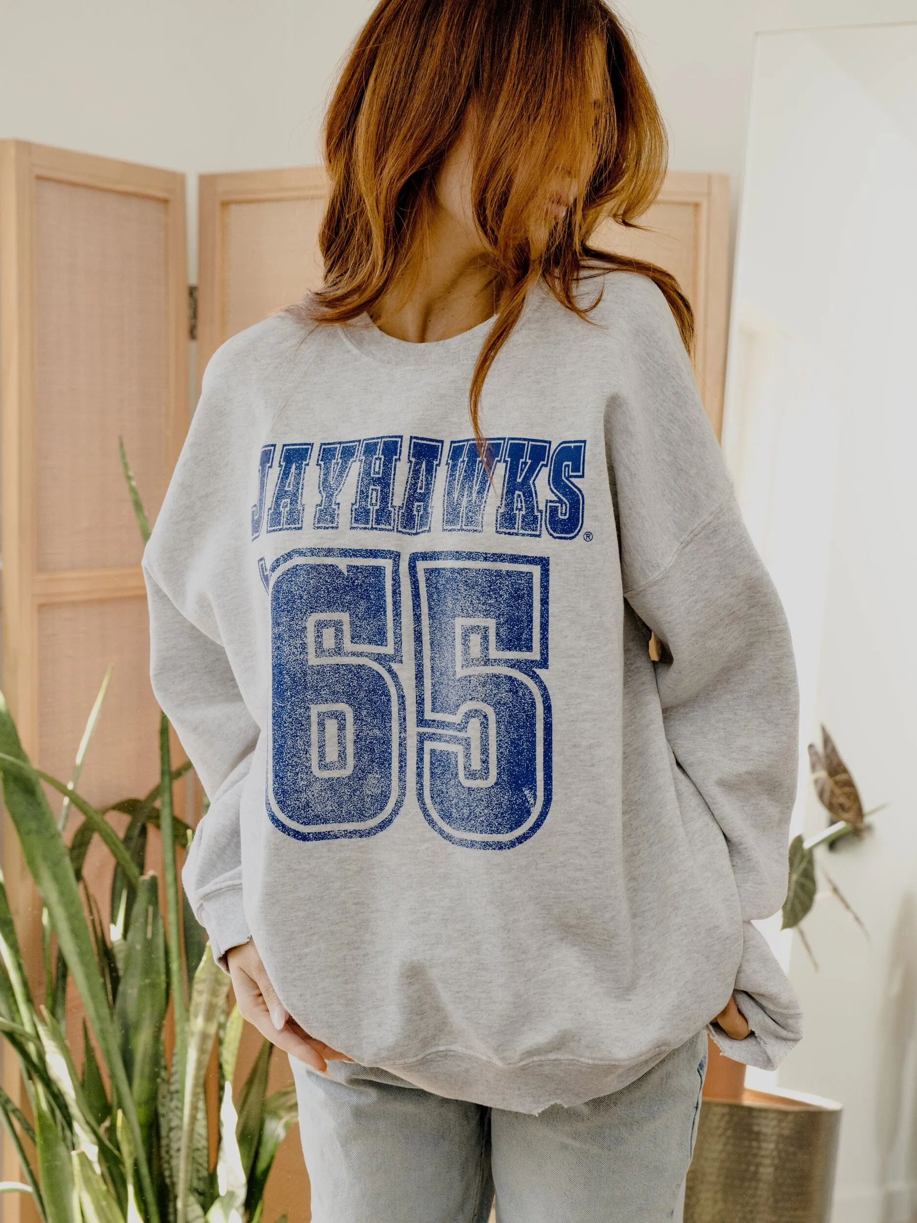 KU Jayhawks Player Ash Gray Thrifted Sweatshirt