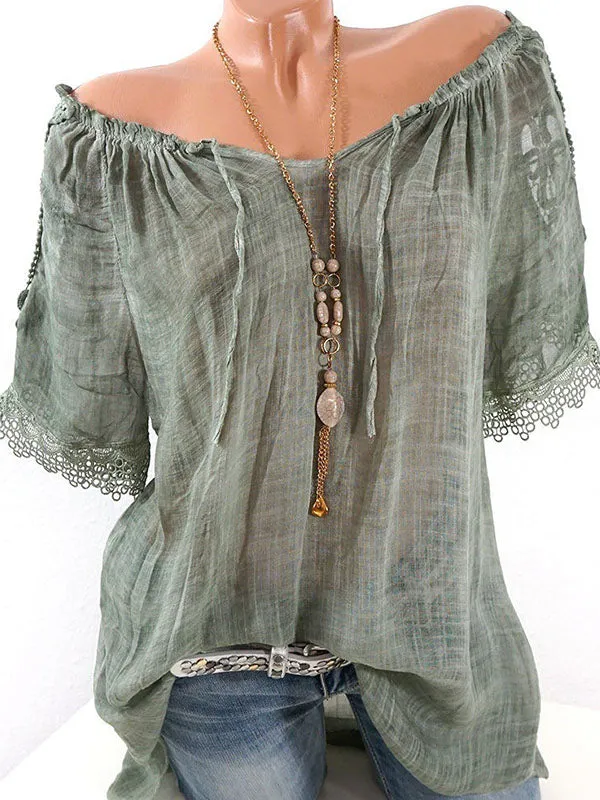 Lace-Combo Off-Shoulder Tee