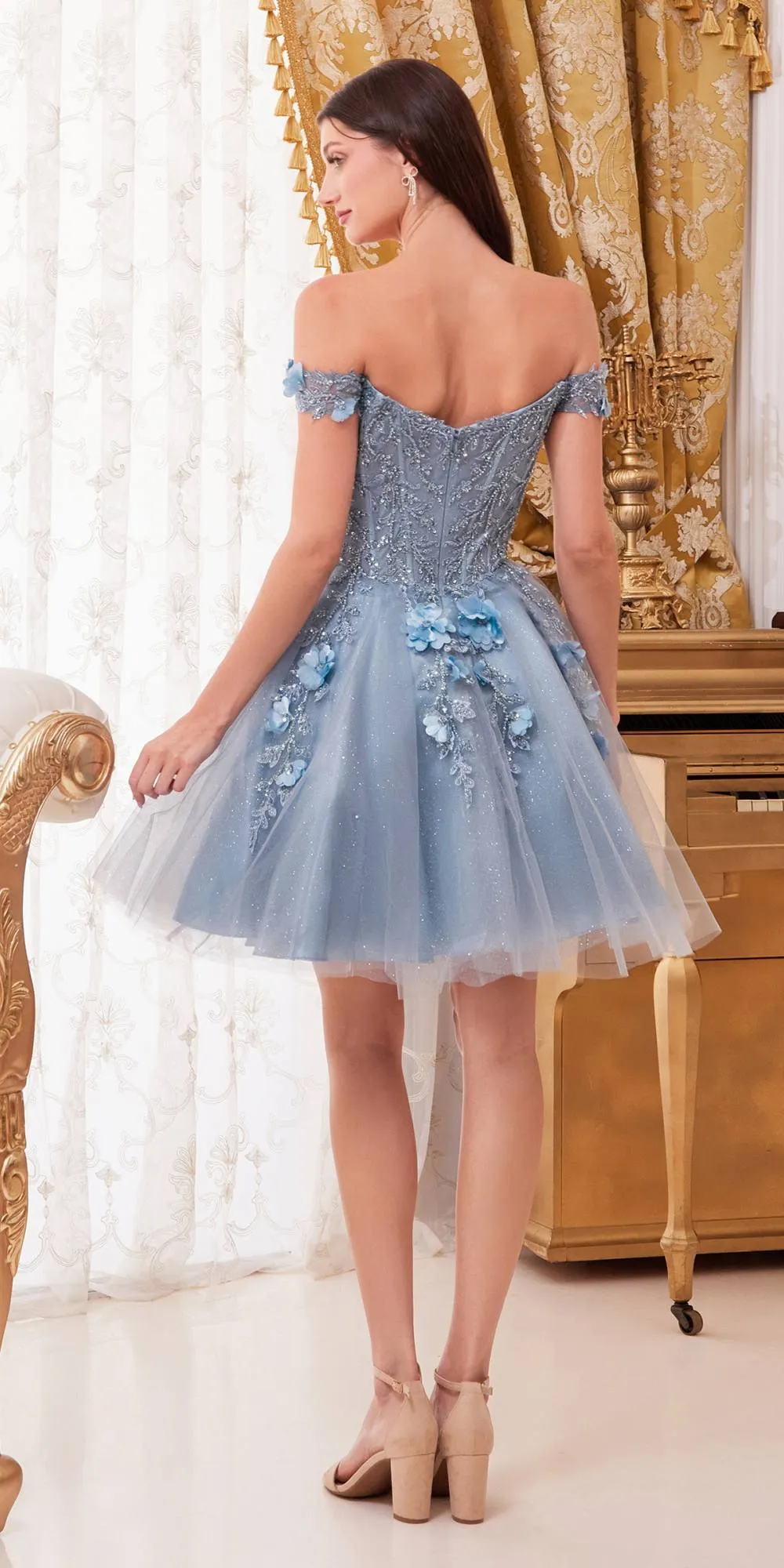 Ladivine CD0194 Short Tulle A-Line Off the Shoulder Dress