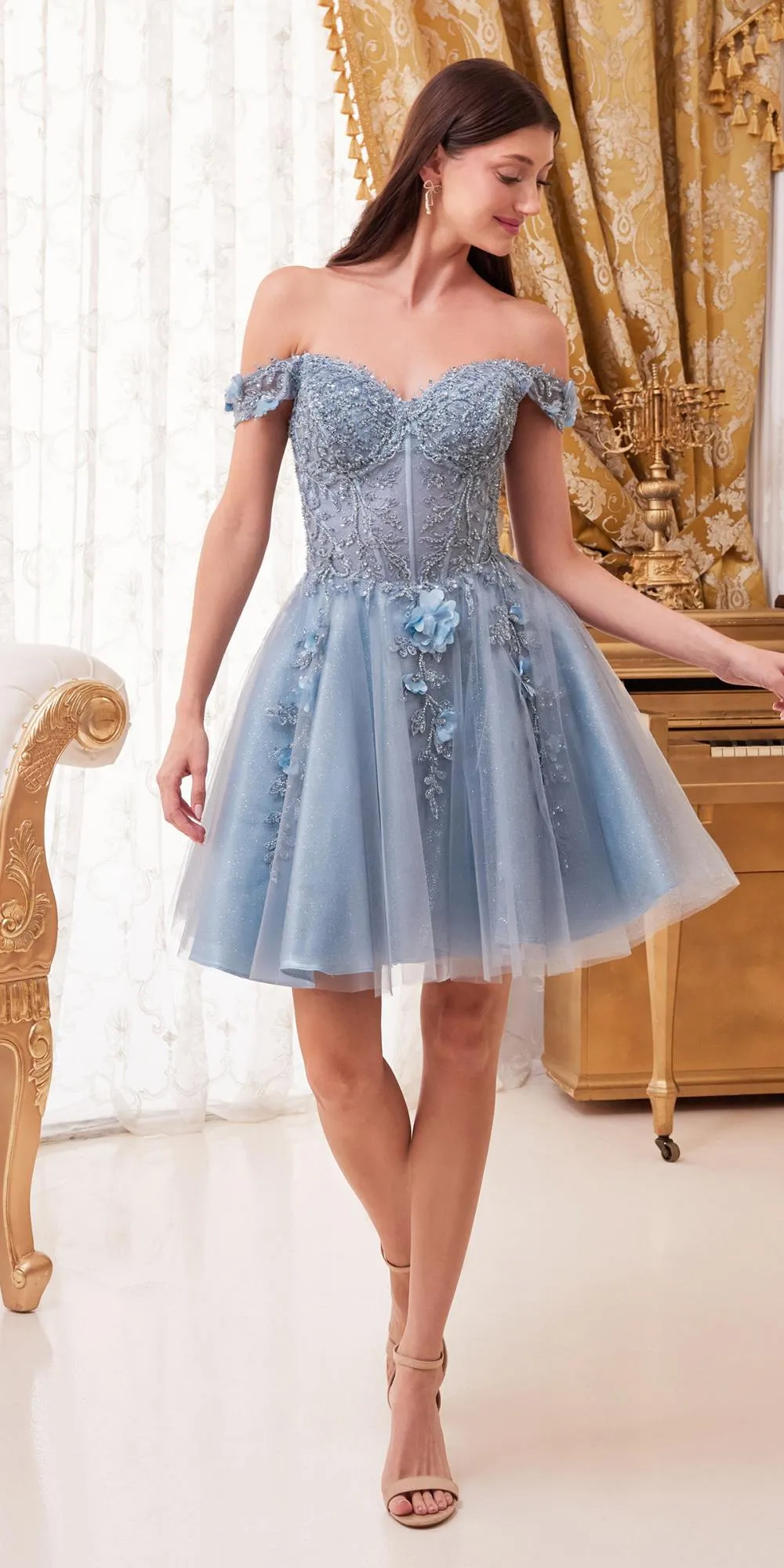 Ladivine CD0194 Short Tulle A-Line Off the Shoulder Dress