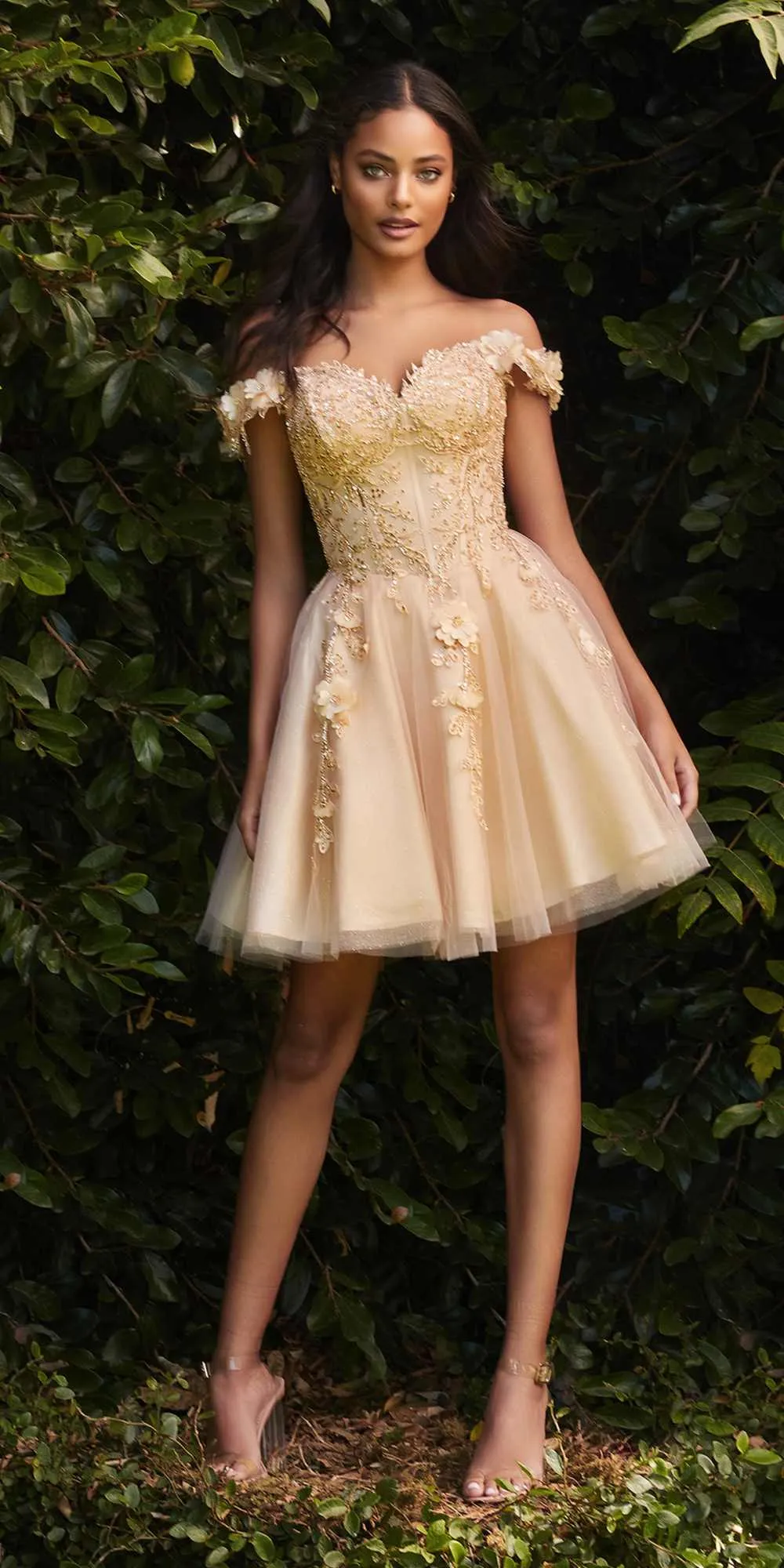 Ladivine CD0194 Short Tulle A-Line Off the Shoulder Dress