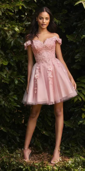 Ladivine CD0194 Short Tulle A-Line Off the Shoulder Dress