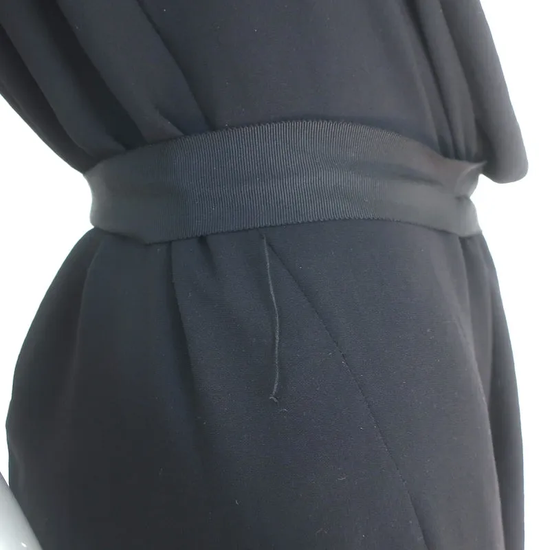 Lanvin Cowl Neck Sleeveless Dress Black Draped Crepe Size 42