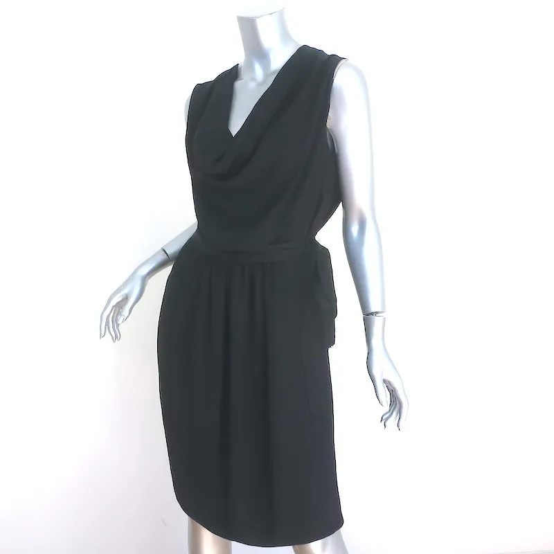 Lanvin Cowl Neck Sleeveless Dress Black Draped Crepe Size 42