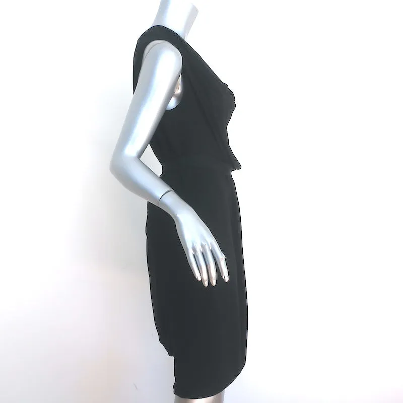 Lanvin Cowl Neck Sleeveless Dress Black Draped Crepe Size 42