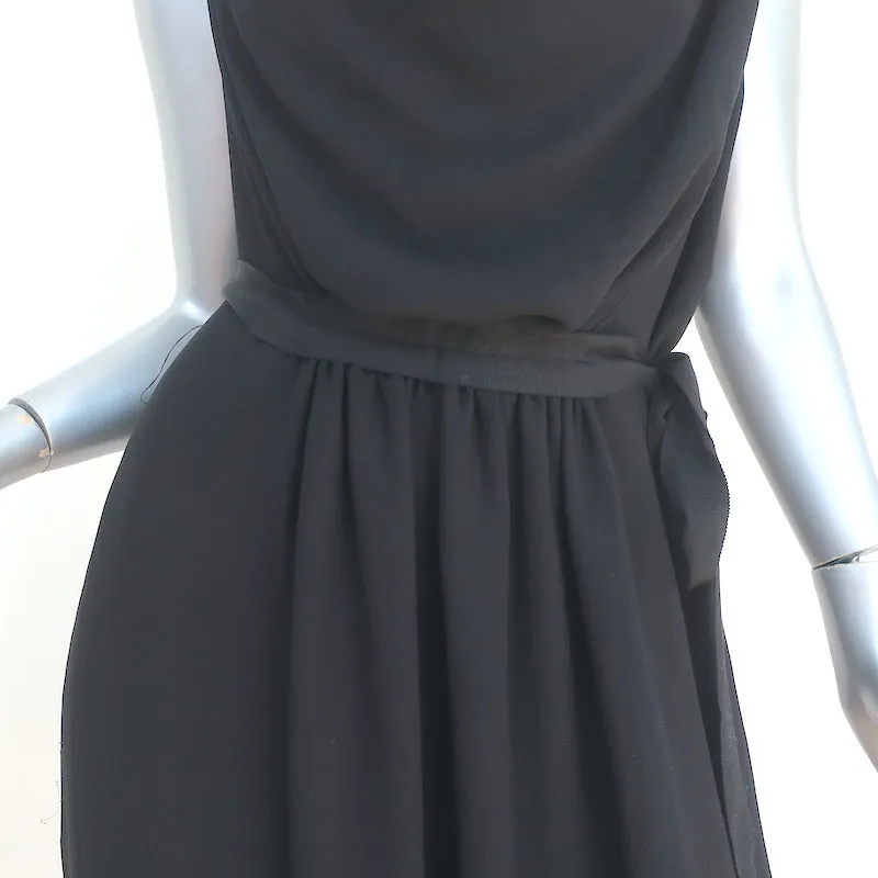 Lanvin Cowl Neck Sleeveless Dress Black Draped Crepe Size 42