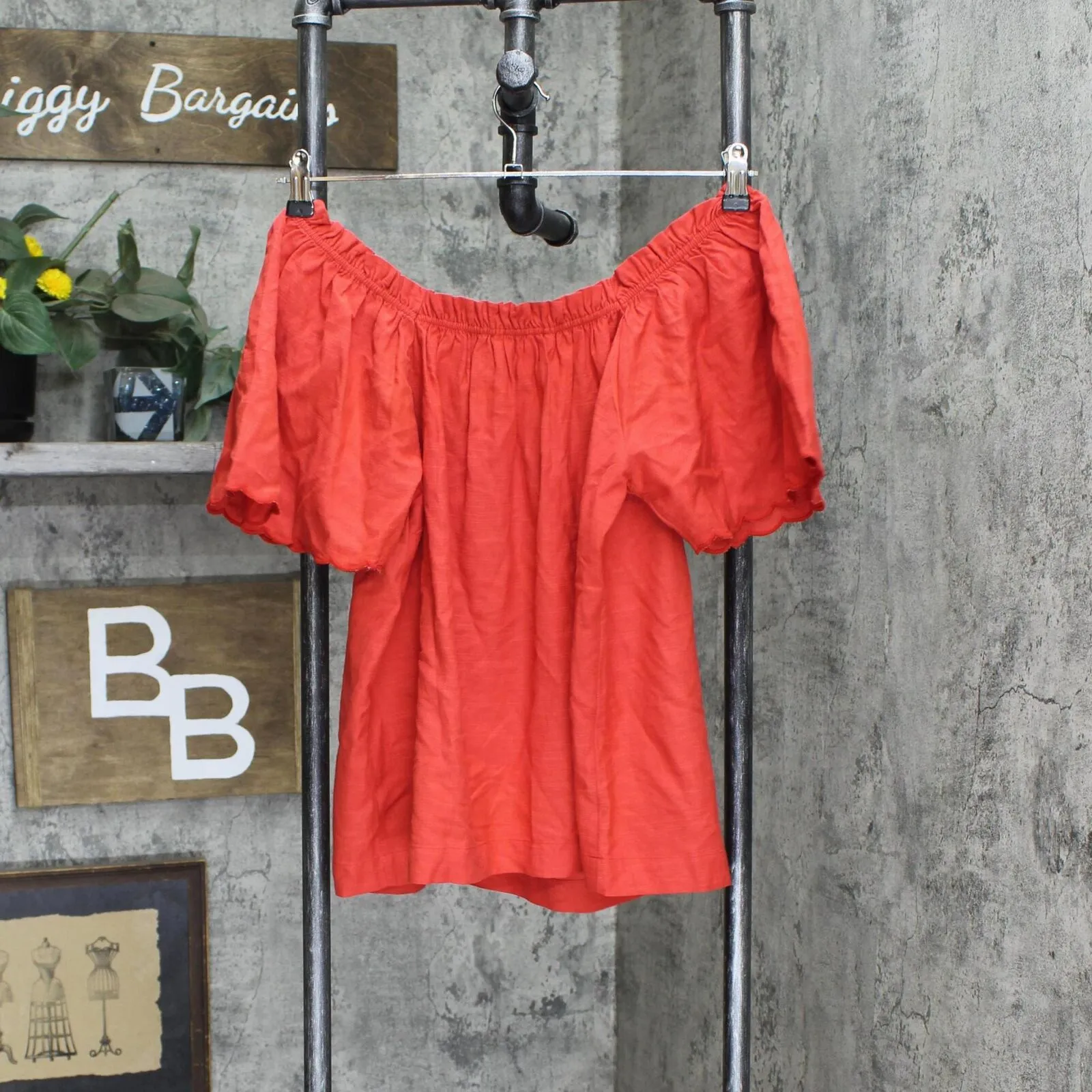 LC Lauren Conrad Womens Off the Shoulder Woven Blouse Shirt Top Red S