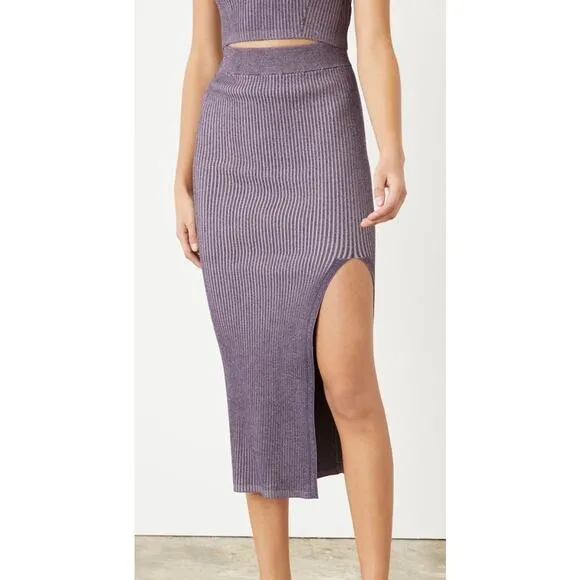 Le Ore Rimini Skirt Size S Purple Rib Knit Slit High Waist $189 retail
