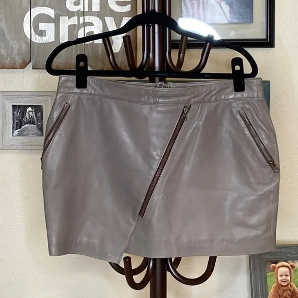 LeatherCult | Croma Gray Wax Gypsy Leather Micro Mini Skirt Size L Large