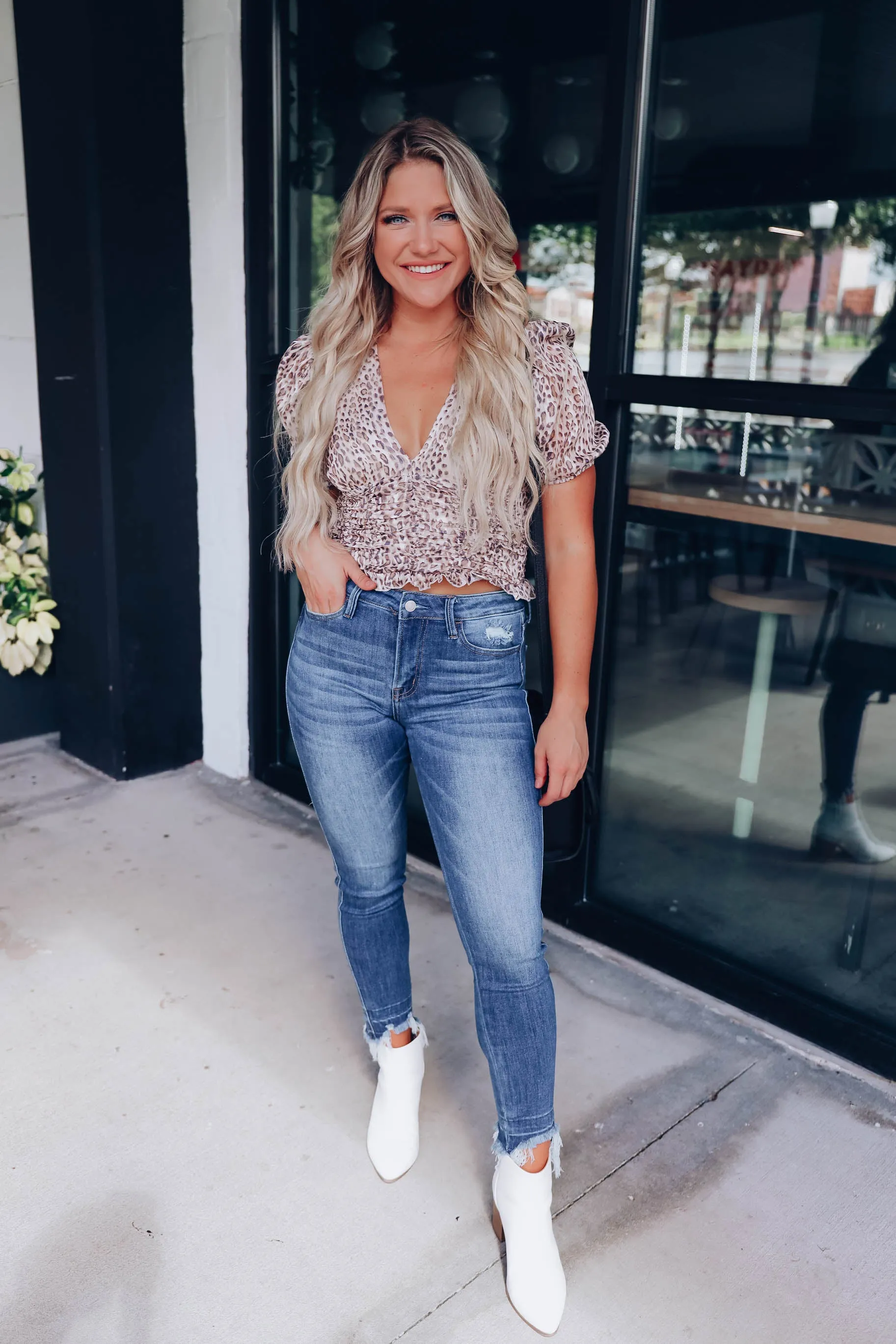 Leopard Deep V Tinsel Crop Top