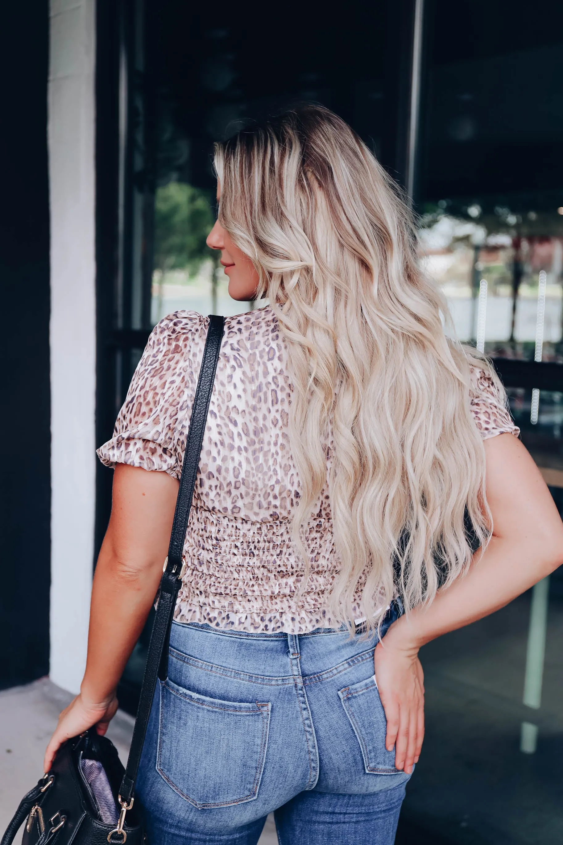 Leopard Deep V Tinsel Crop Top