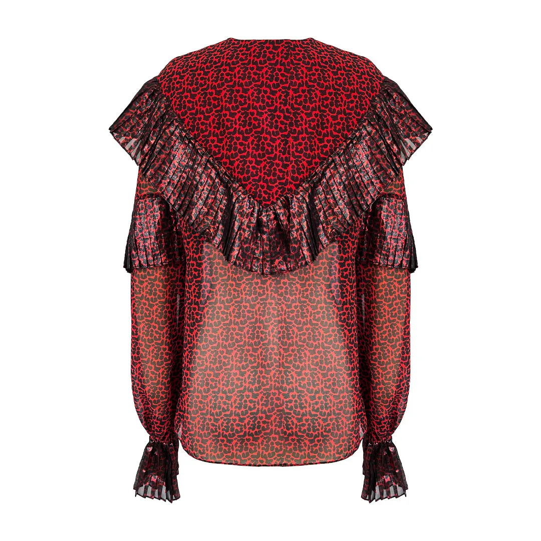 Leopard Open Shoulder Ruffle Top