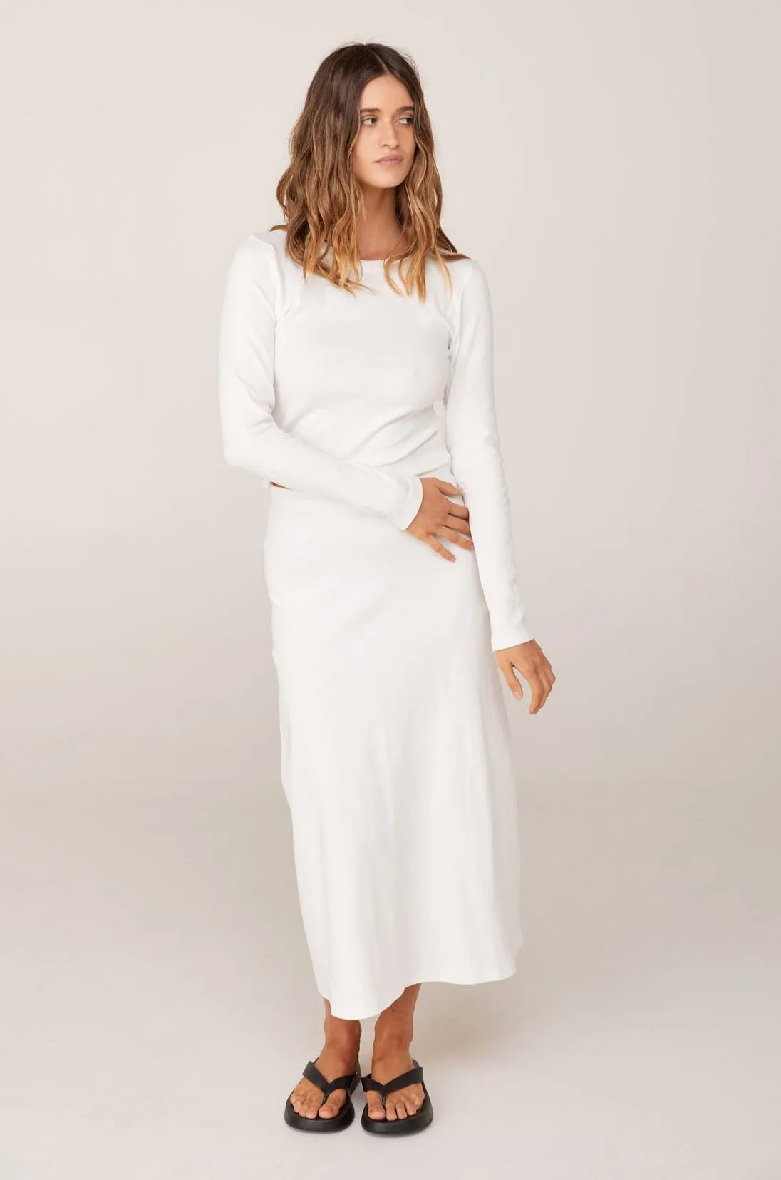 LEYLAH MIDI SKIRT - IVORY RIB
