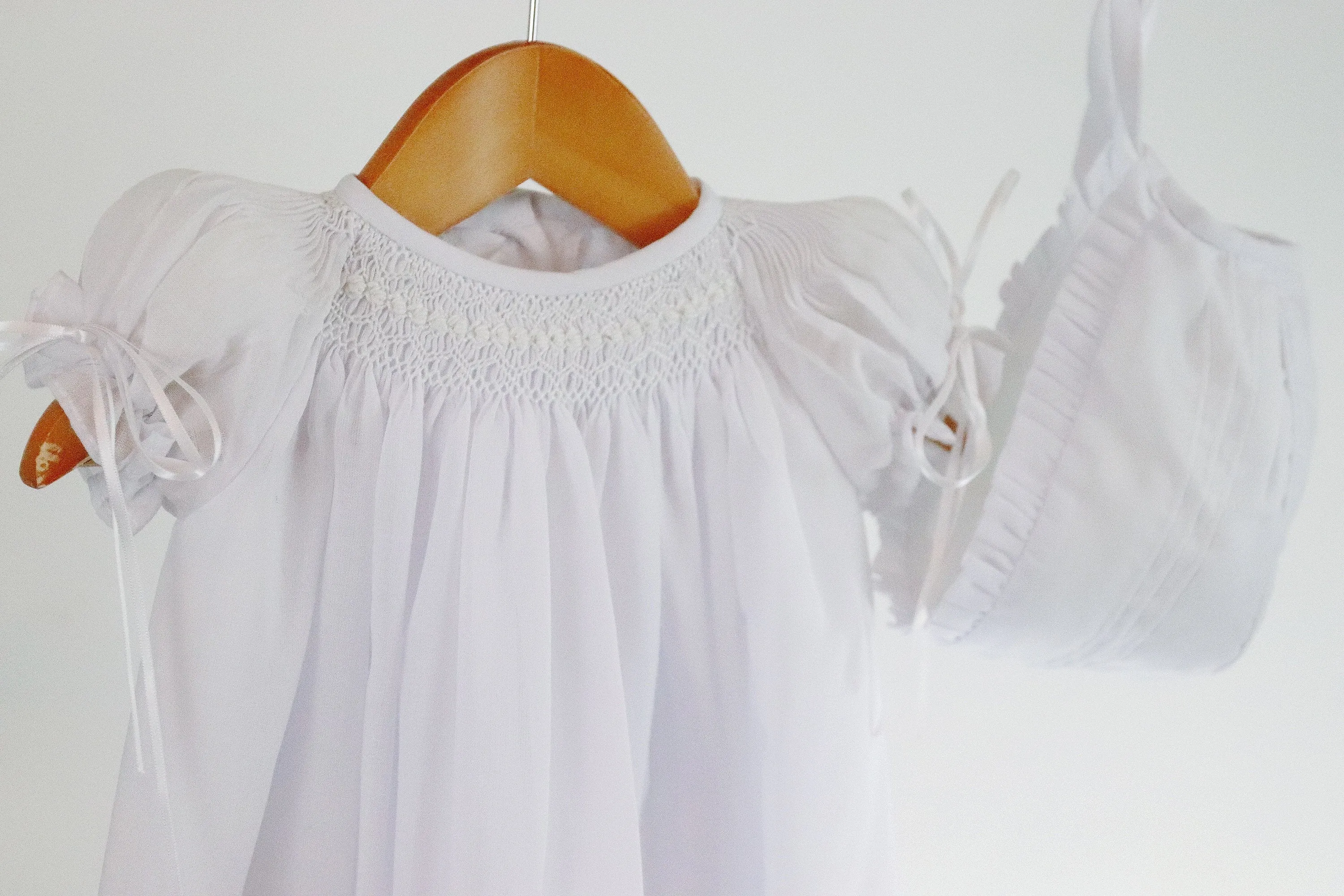 Long Christening Gown Girls, Baptism Gown,  White Cotton, Christening Dress , Blessing outfit,  Hand Smocked, Free Personalization