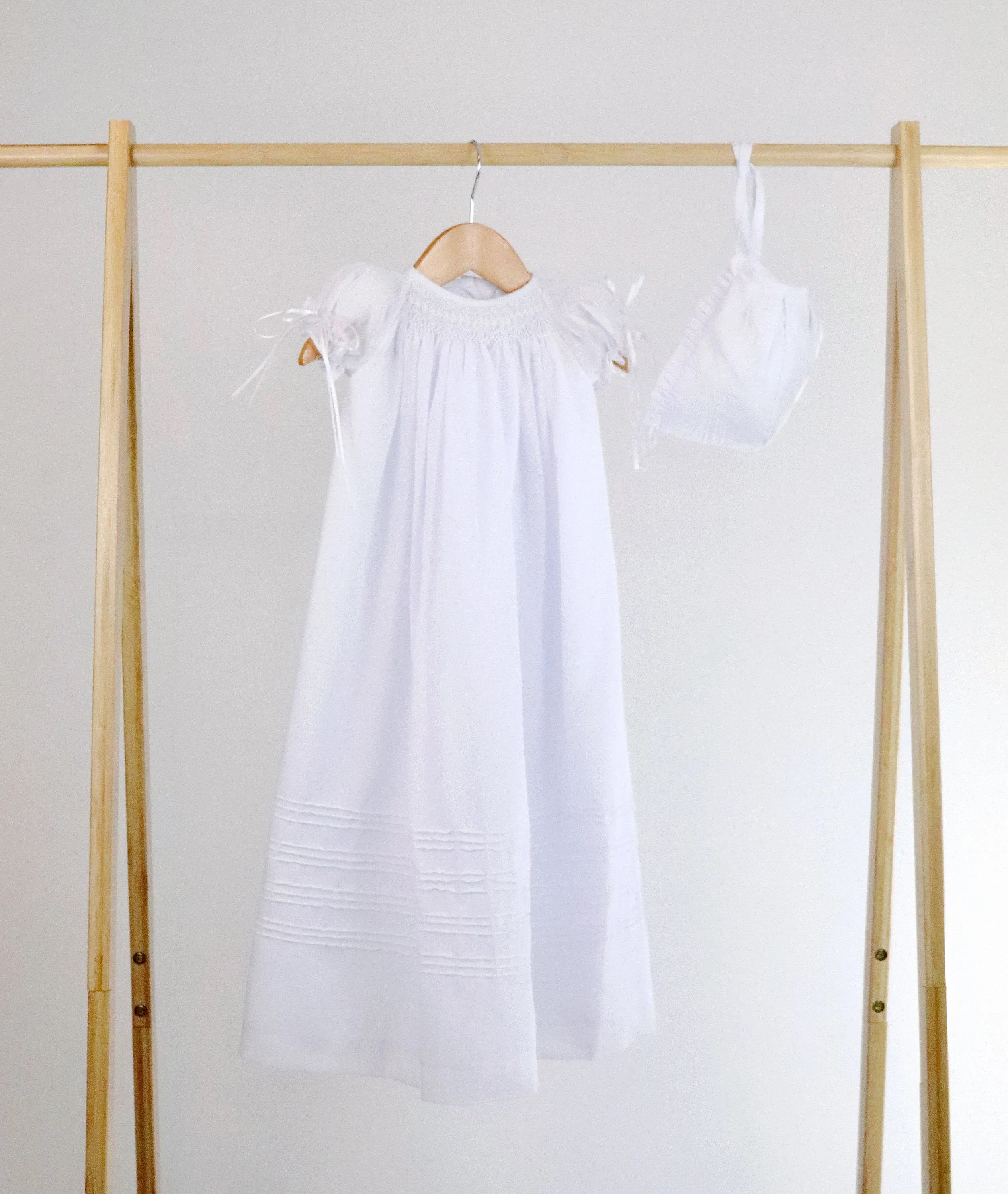 Long Christening Gown Girls, Baptism Gown,  White Cotton, Christening Dress , Blessing outfit,  Hand Smocked, Free Personalization