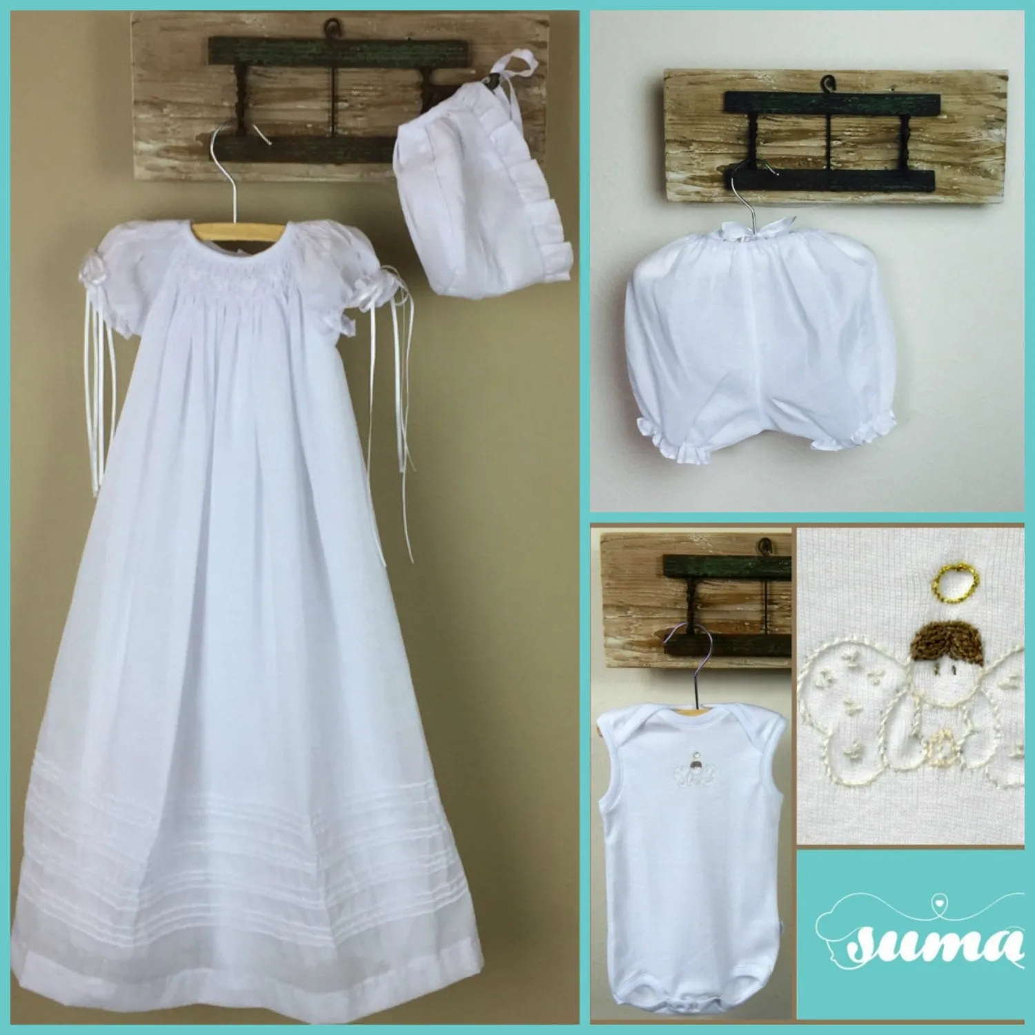 Long Christening Gown Girls, Baptism Gown,  White Cotton, Christening Dress , Blessing outfit,  Hand Smocked, Free Personalization