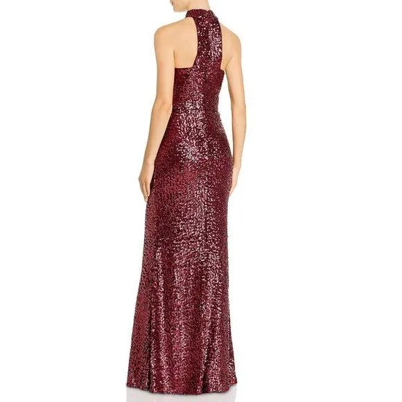 Long Fluted Sequin Mock Neck Gown