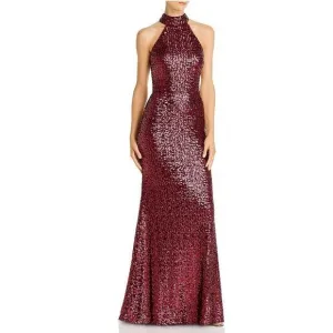 Long Fluted Sequin Mock Neck Gown