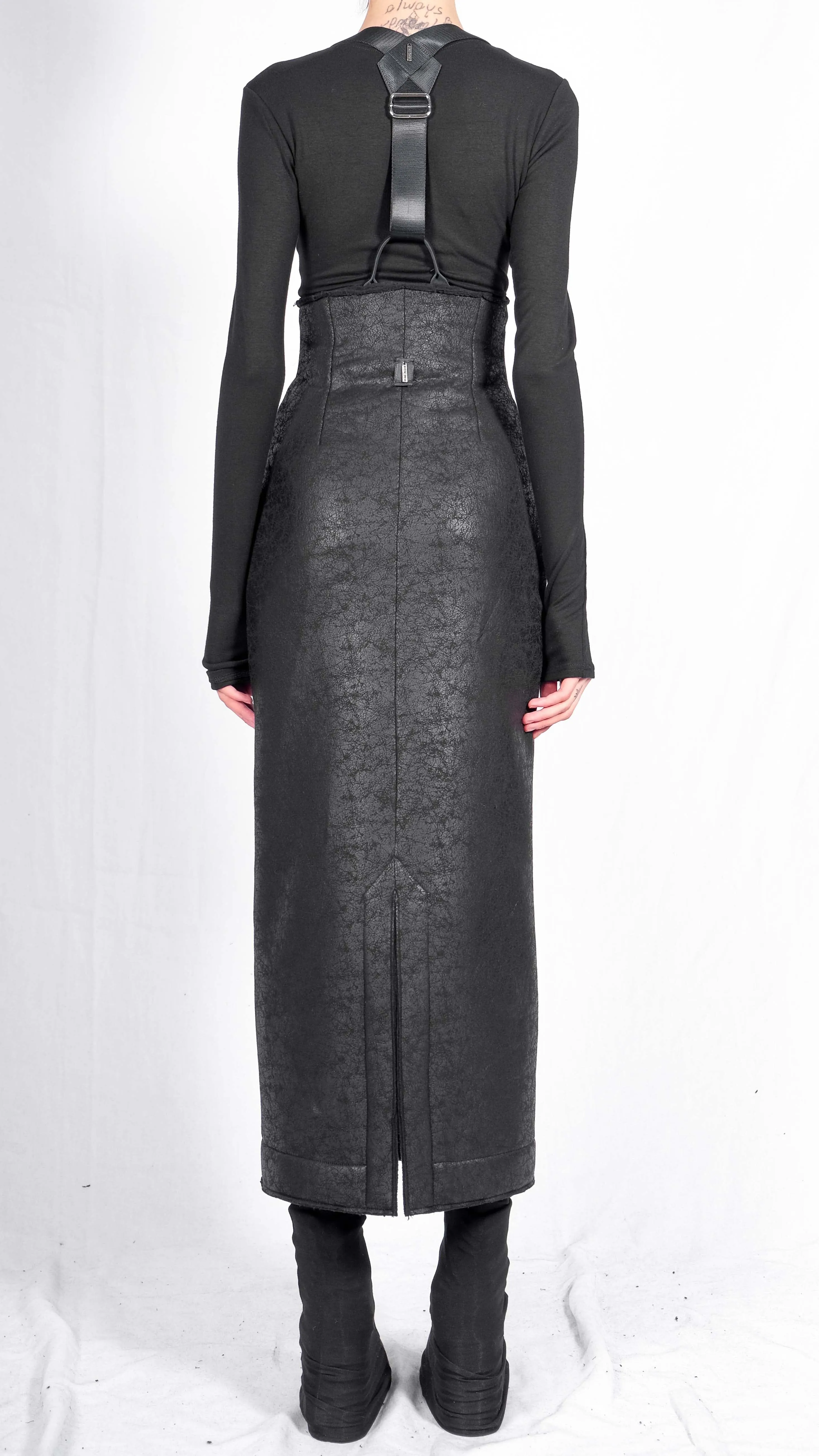 Long Leather Effect Skirt with Braces