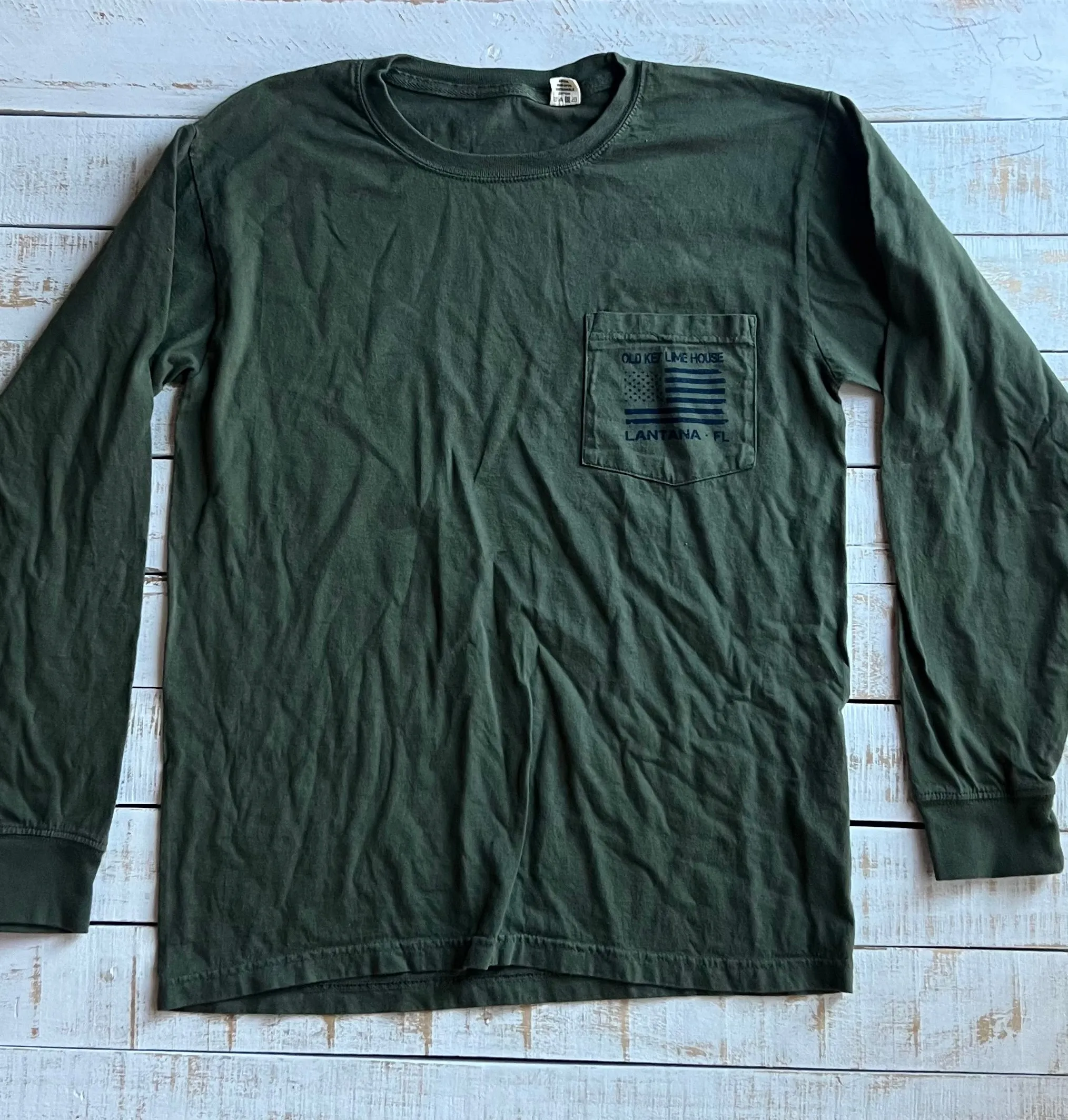 Long Sleeve USA Flag Pocket T-shirt, Ivy