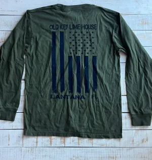 Long Sleeve USA Flag Pocket T-shirt, Ivy
