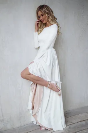 Long Sleeves Mermaid Satin Open Back Wedding Dresses