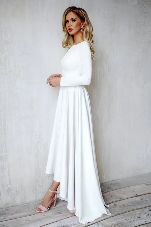 Long Sleeves Mermaid Satin Open Back Wedding Dresses