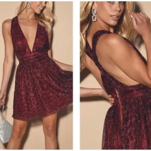 Lulus Ailey Dress Skater Racer Back Lined V Neck Red S NWT