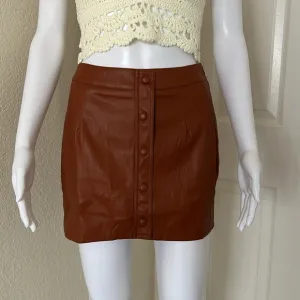 Lulu's Most Fab Brown Vegan Leather Button-Front side zip Mini Skirt - XS &amp; M