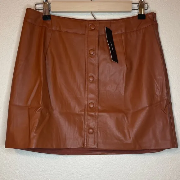 Lulu's Most Fab Brown Vegan Leather Button-Front side zip Mini Skirt - XS &amp; M