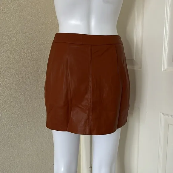 Lulu's Most Fab Brown Vegan Leather Button-Front side zip Mini Skirt - XS &amp; M