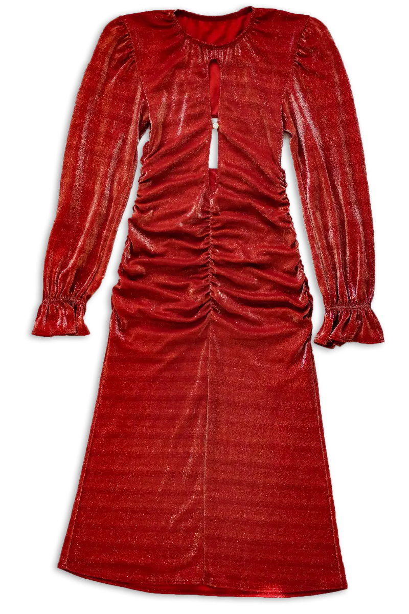 lydia dress in metallic fuego