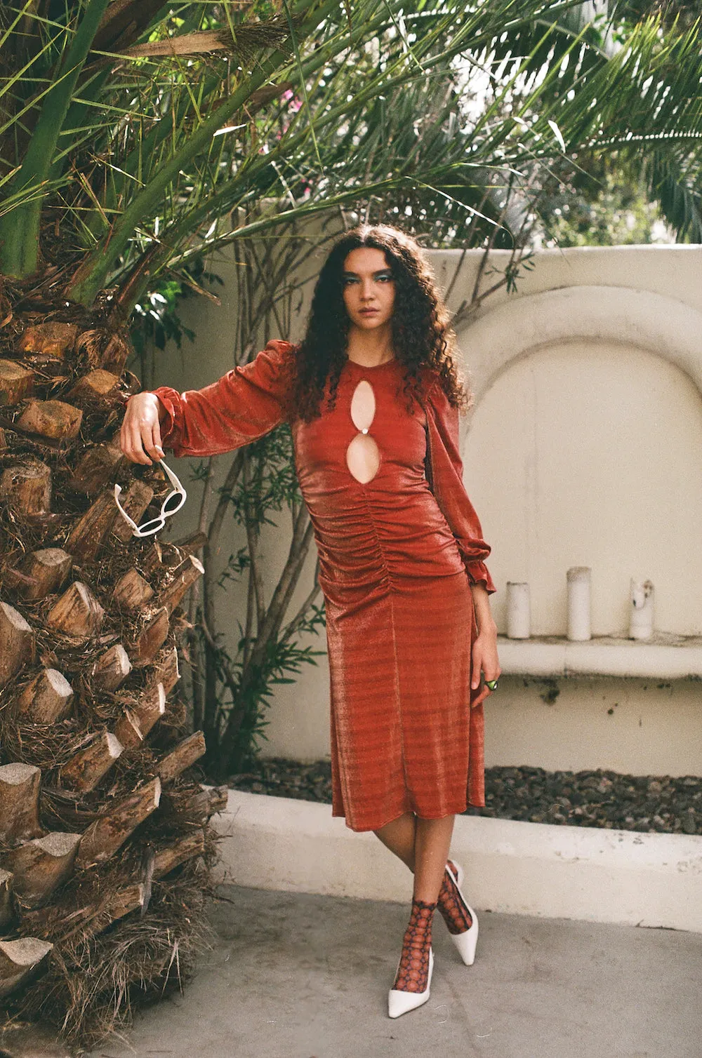 lydia dress in metallic fuego