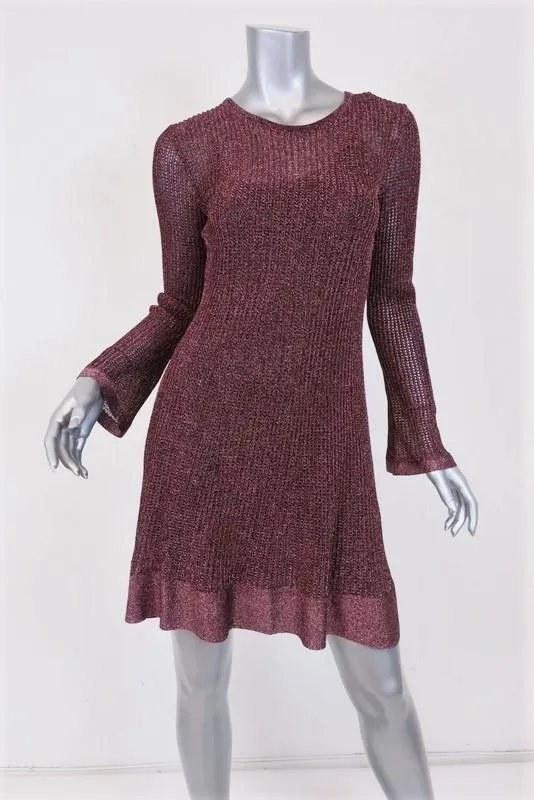 M Missoni Dress Pink Metallic Knit Size 42 Long Sleeve Ruffle-Hem Mini NEW
