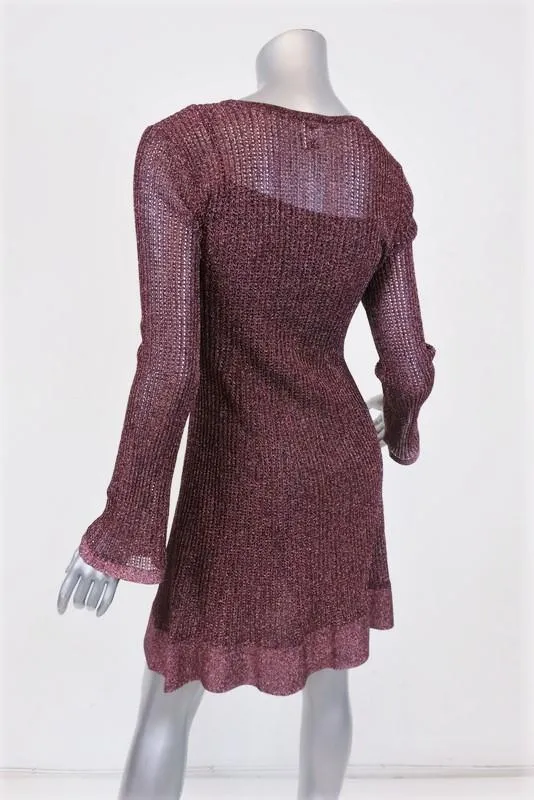 M Missoni Dress Pink Metallic Knit Size 42 Long Sleeve Ruffle-Hem Mini NEW
