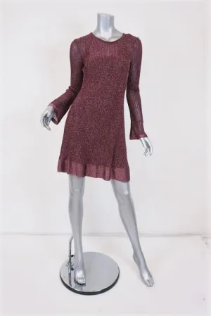 M Missoni Dress Pink Metallic Knit Size 42 Long Sleeve Ruffle-Hem Mini NEW