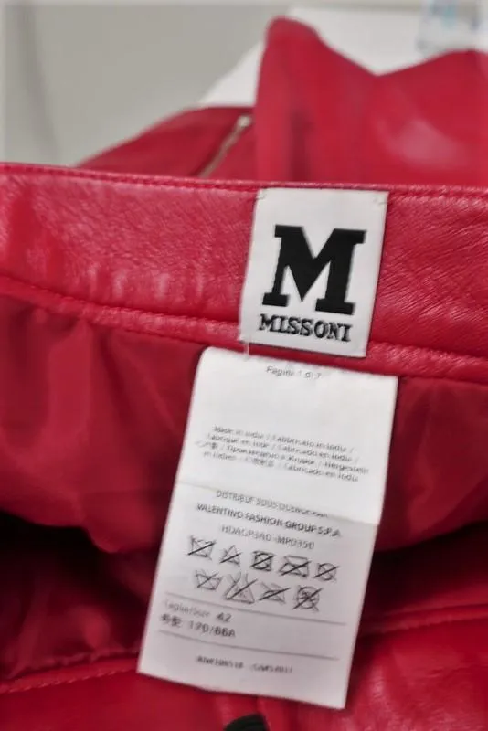 M Missoni Leather Mini Skirt Red Size 42 Asymmetric Zip