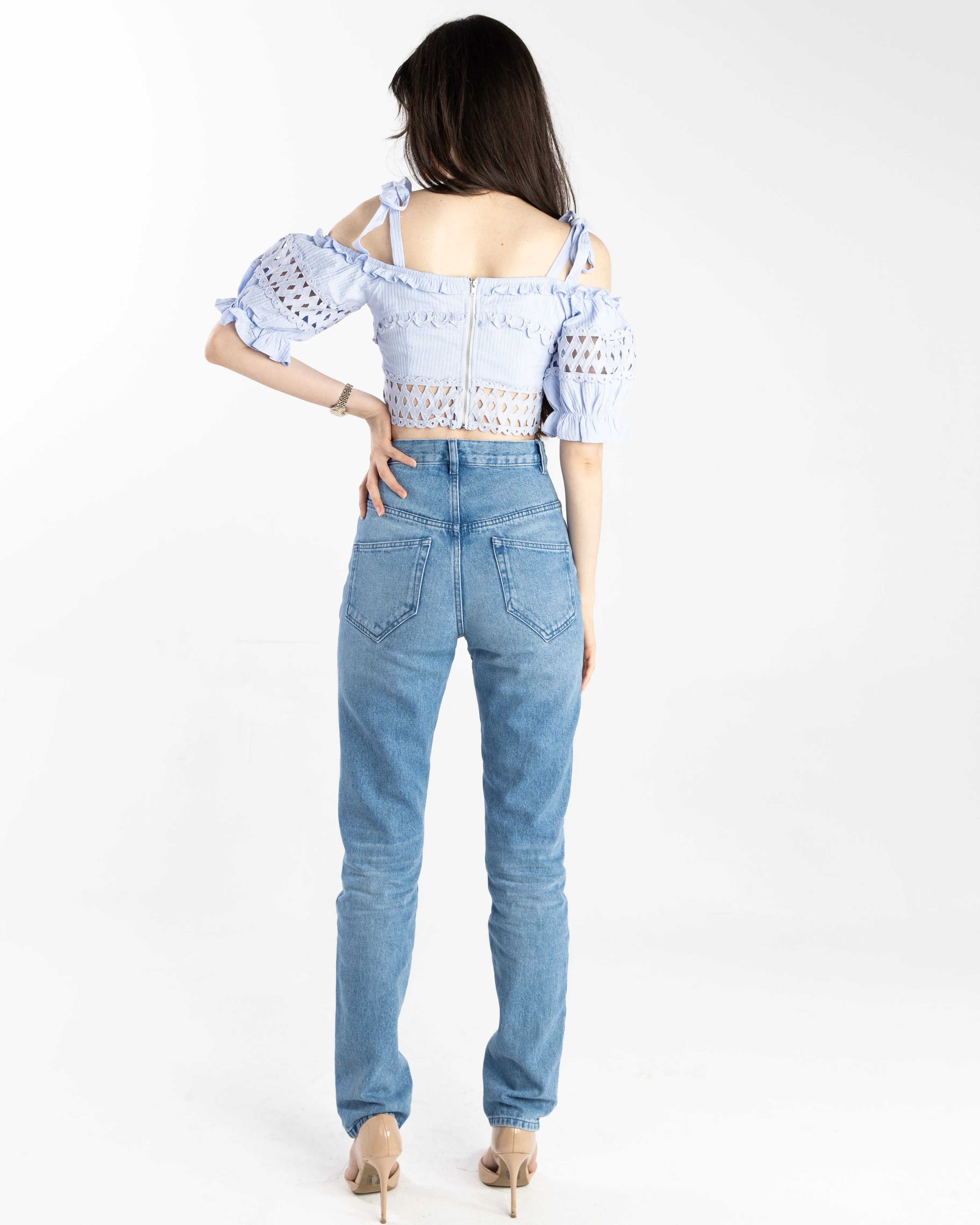 Mary Cold Shoulder Ruffle Crop Top