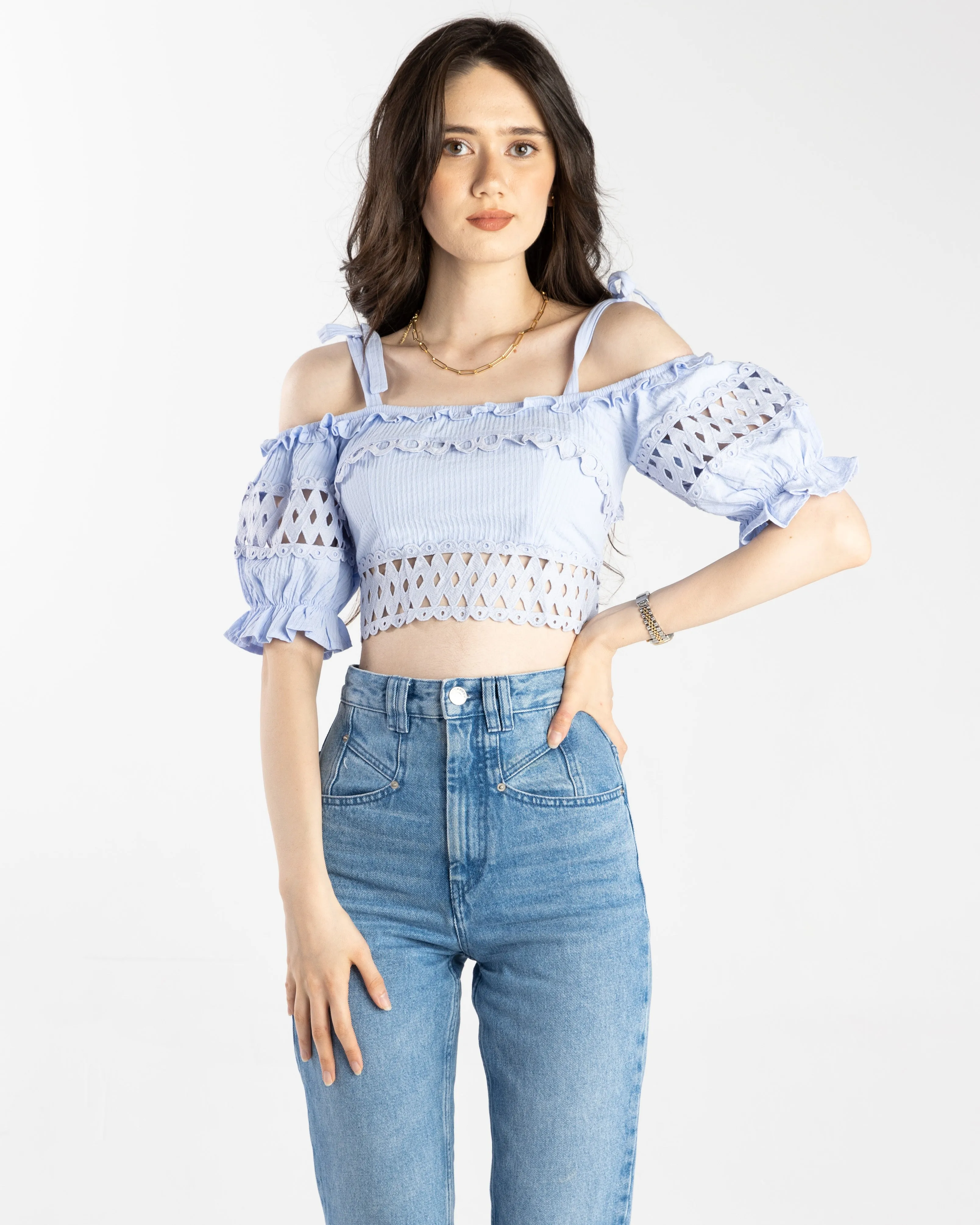 Mary Cold Shoulder Ruffle Crop Top