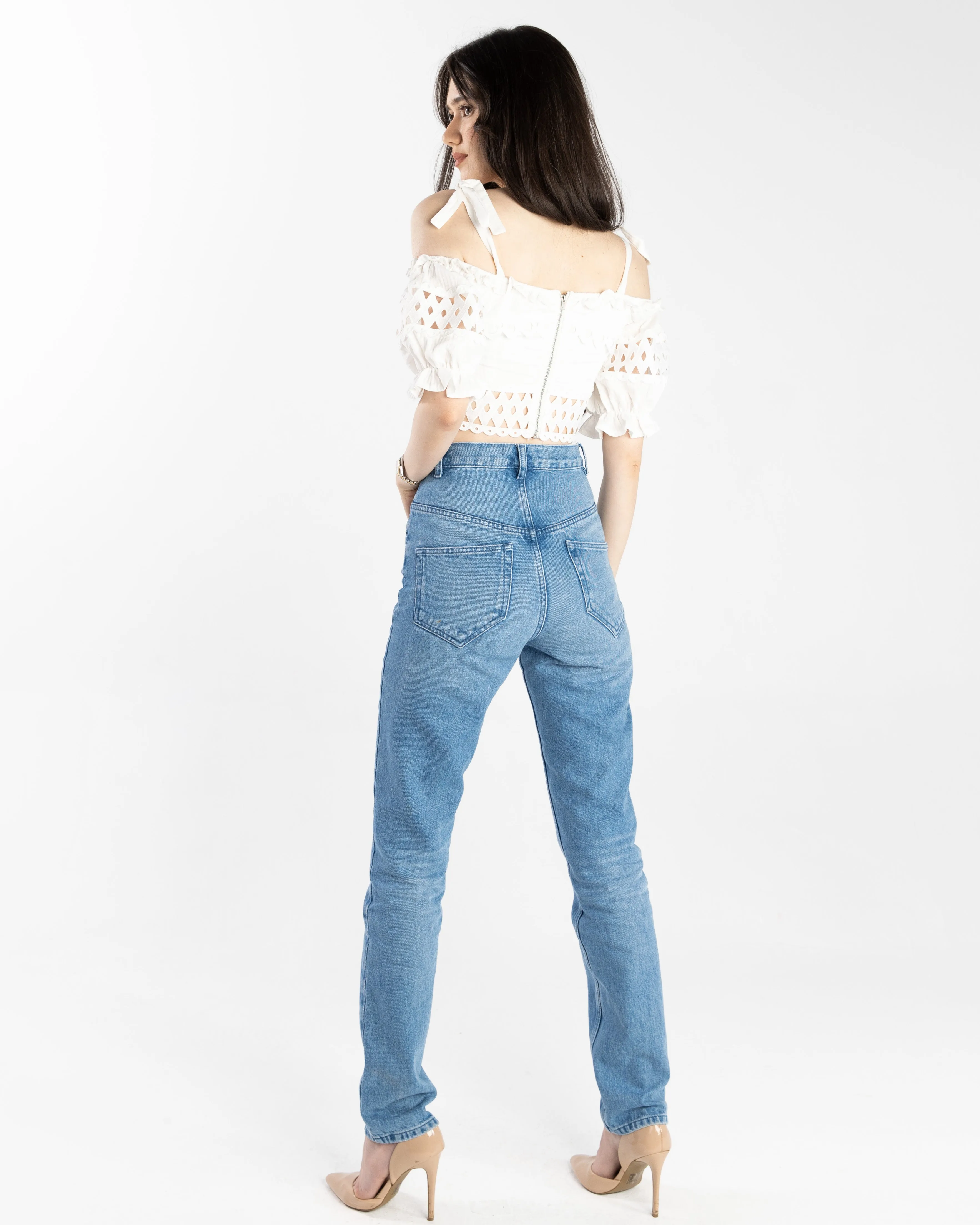 Mary Cold Shoulder Ruffle Crop Top