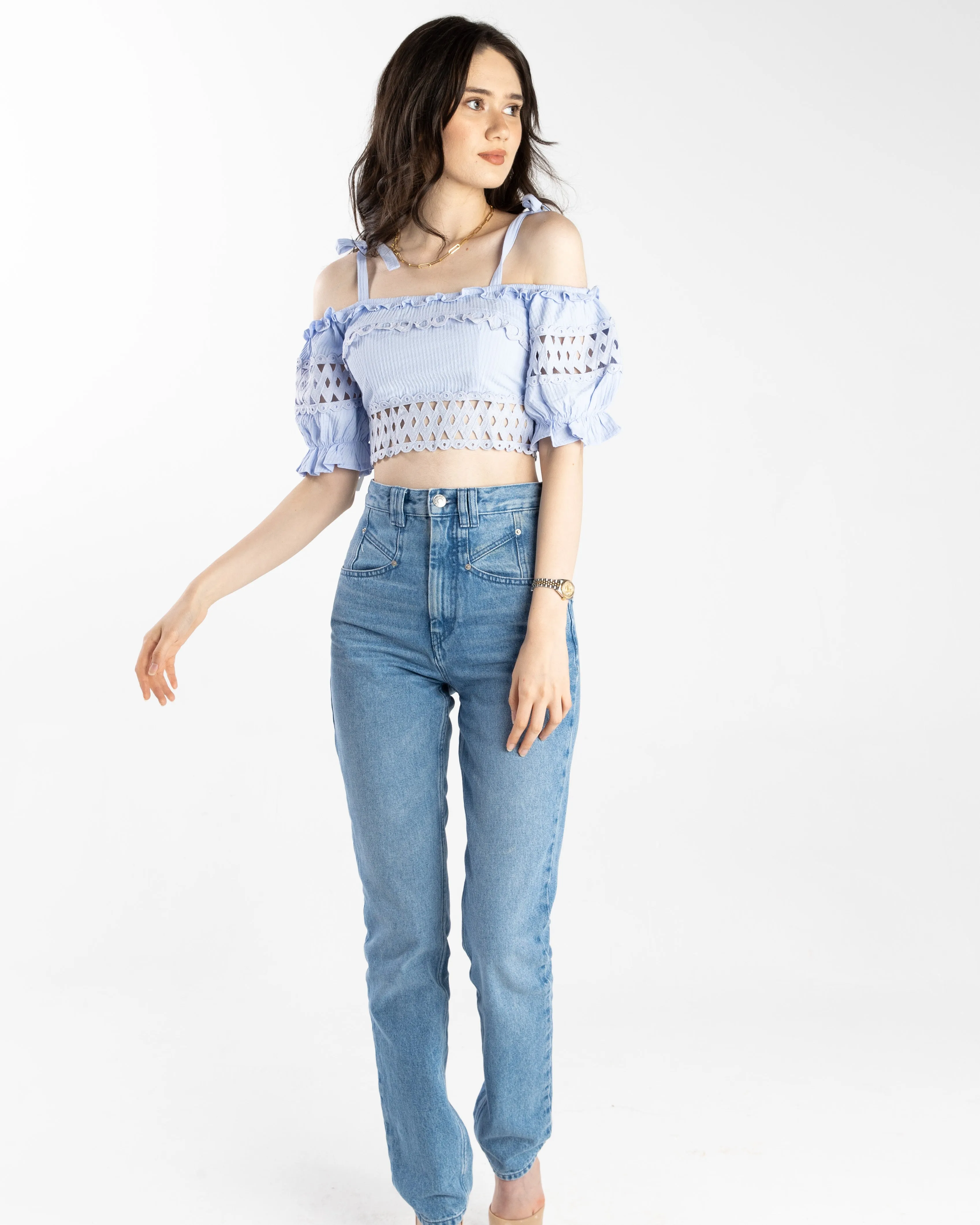 Mary Cold Shoulder Ruffle Crop Top