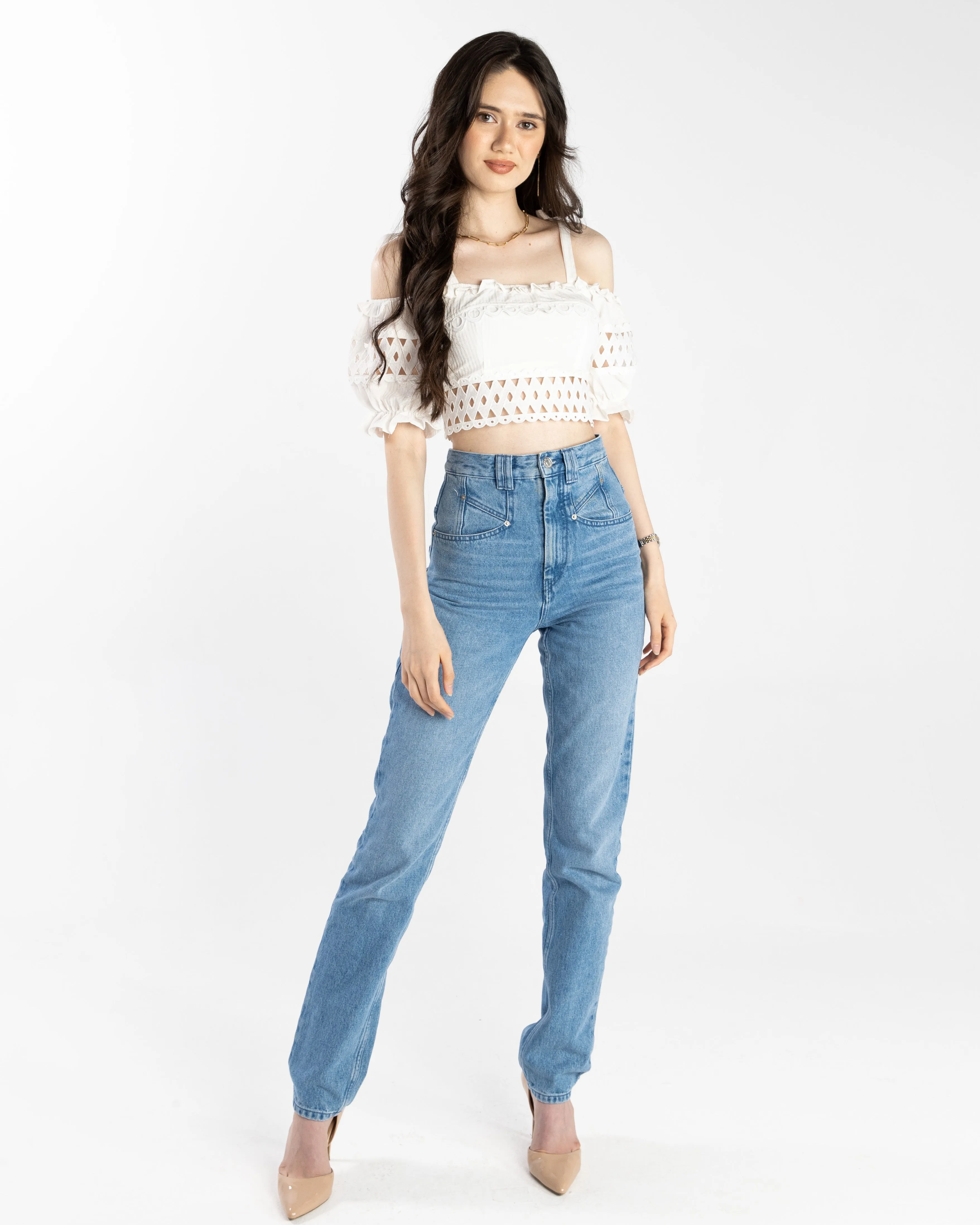 Mary Cold Shoulder Ruffle Crop Top