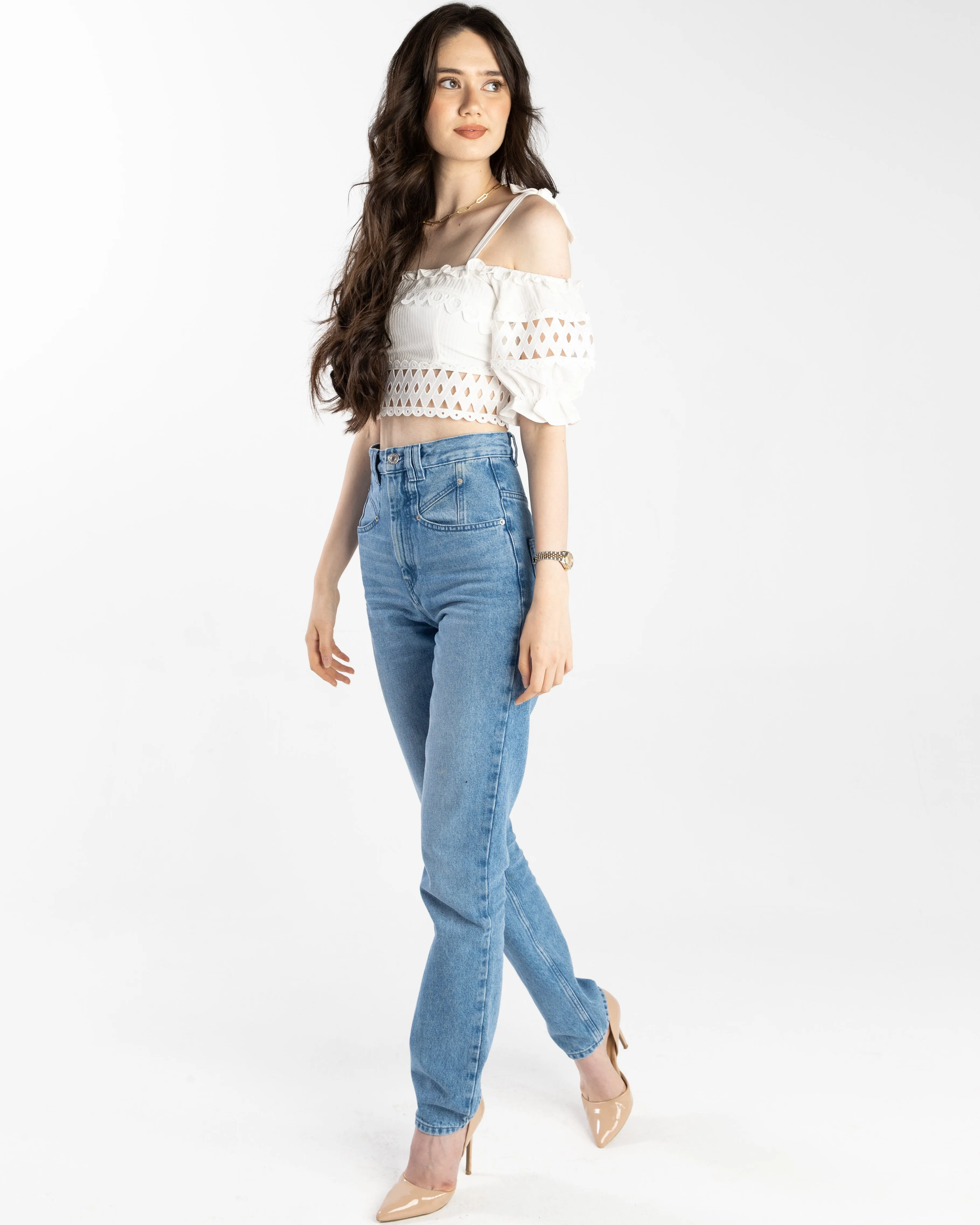 Mary Cold Shoulder Ruffle Crop Top