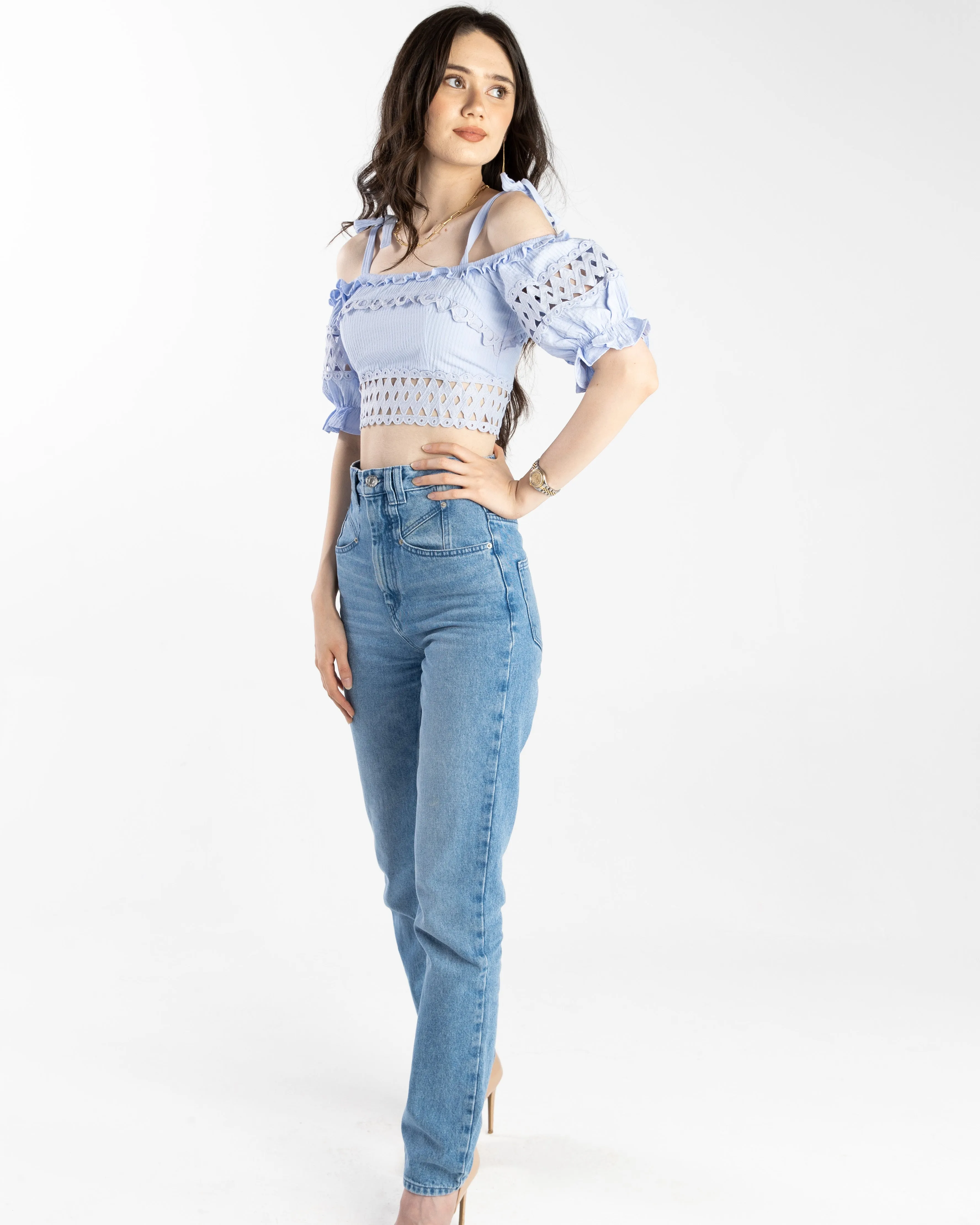 Mary Cold Shoulder Ruffle Crop Top