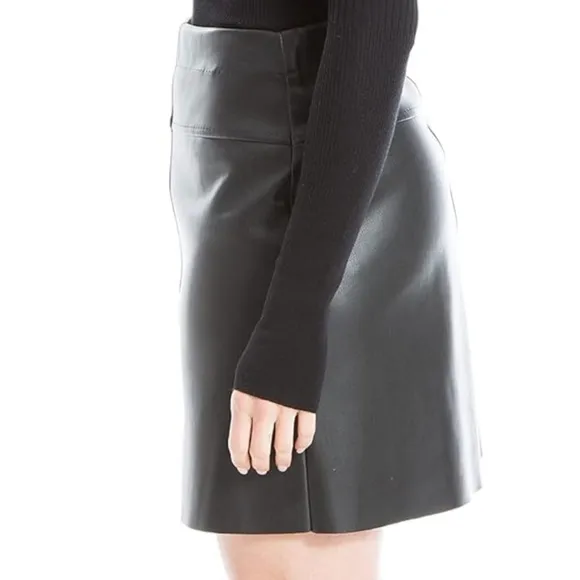 Max Studio Vegan Leather A-line Skirt black large NWT