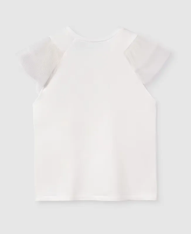Mayoral Tween Off White Tulle Sleeve Top