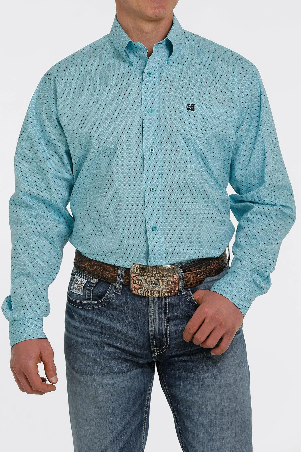 MENS CINCH BLUE BUTTON LONG SLEEVE SHIRT