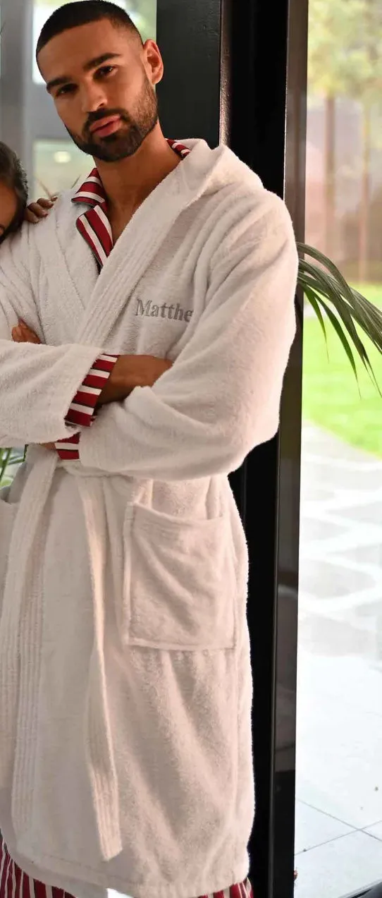 Mens personalised back luxury hooded terry towelling dressing gown
