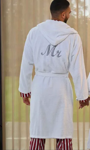 Mens personalised back luxury hooded terry towelling dressing gown